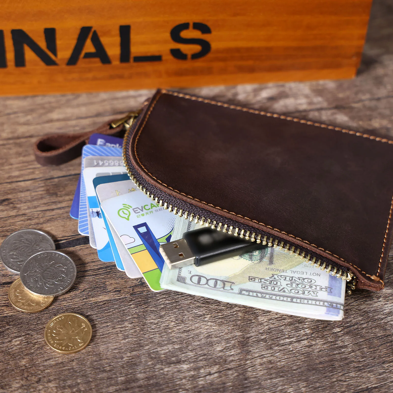Echtes Leder Kartenhalter Einfache Mini-Geldbörse Mit YKK-Reißverschluss Crzay House Leder Perfekt zum Tragen von Münzen, Karten, Schlüsseln – Detail 15