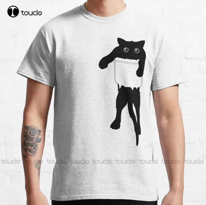 Camiseta clásica Hang Loose Black Cat Pocket Art, camisa morada para mujer, Camiseta de algodón S-5Xl