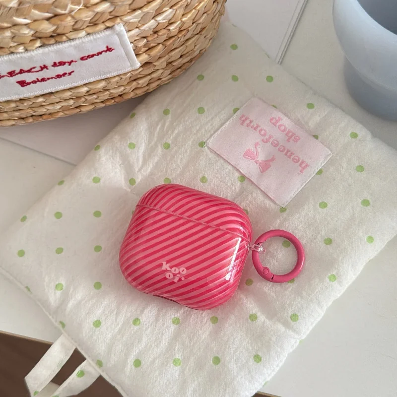 Rose pink diagonal striped headphones suitable for Apple devices AirPods Pro The second-generation earphone case is a hit for Ap