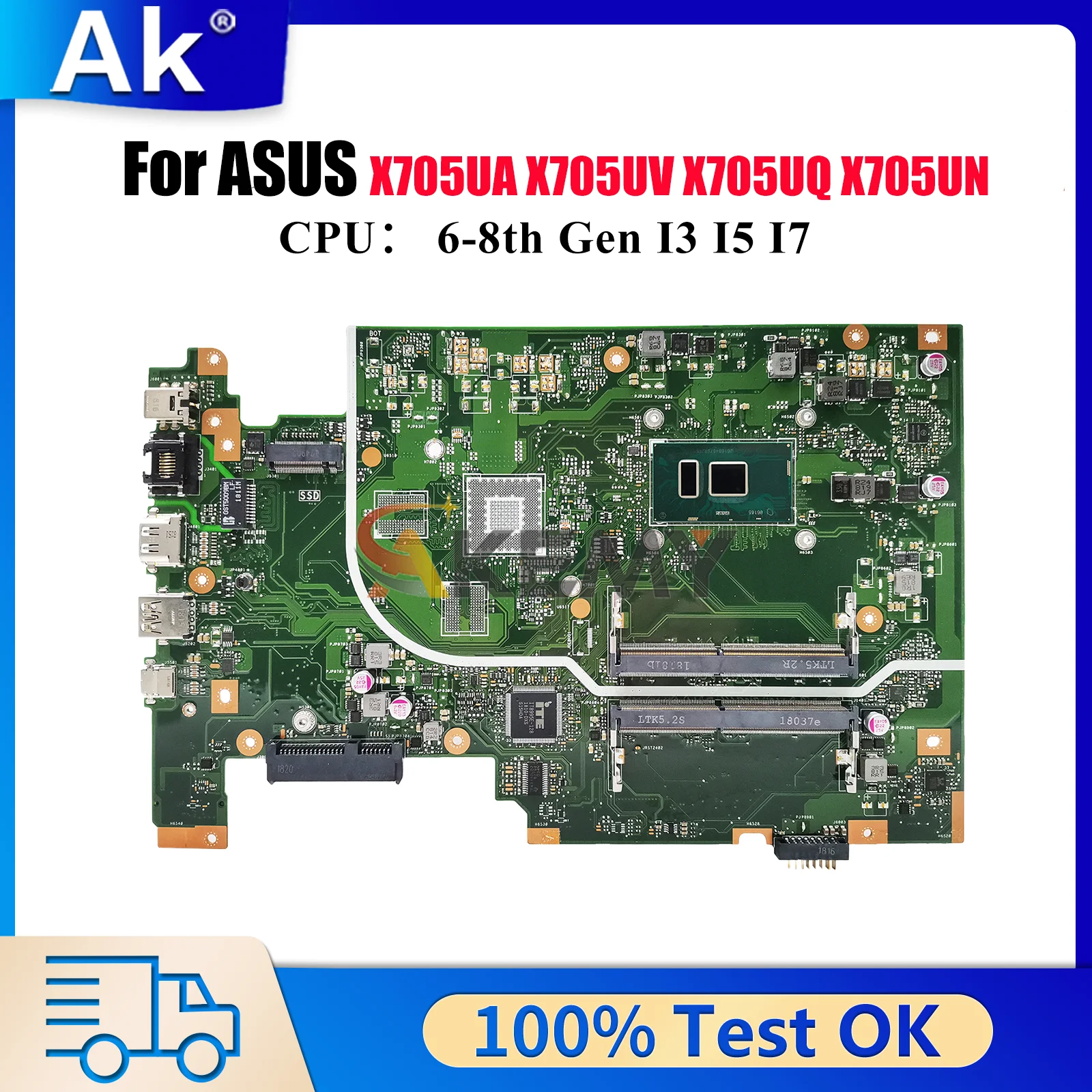 

X705UA Laptop Motherboard For ASUS VivoBook X705UV X705UN X705UBP X705UB X705UF X705U X705UQ X705UNR Mainboard With I3 I5 I7 CPU
