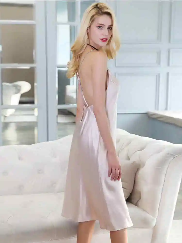 BirdTree,16MM 100% Real Silk Pajamas Dresses,Women Sling Casual Sleeveless Homewear,Backless Nightdress,2026 Spring New D61706JF