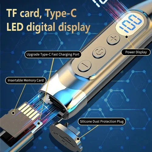 Imagen 2 del producto Auriculares inalámbricos con banda para el cuello, auriculares Bluetooth con micrófono, batería de larga duración, Auriculares deportivos de alta calidad para tarjeta TF