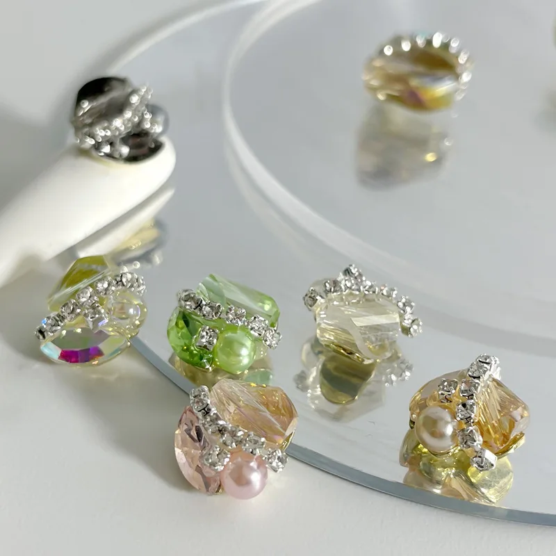 5 pçs pilha de cristal diamante jóias elegância bonito beleza branco rosa verde strass espumante zircão arte do prego encantos decoração