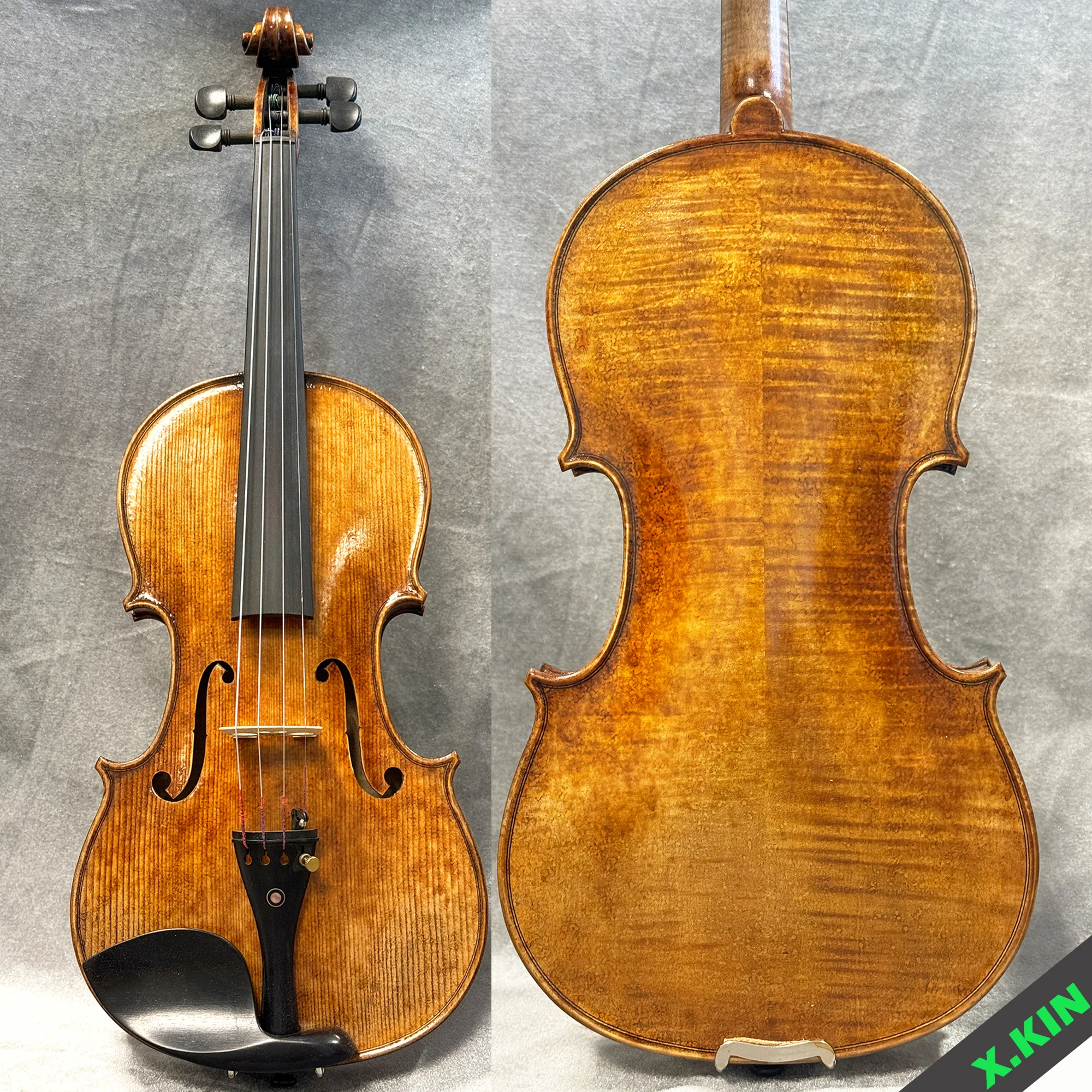 Professional Handmade 4/4 Violin Stradivarius 1716 Model, Antique Varnish, Flamed Two-Piece Back, Rich Full Tone Set W/Case