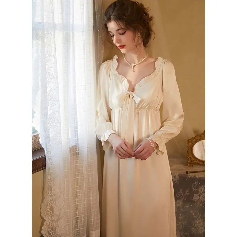

Palace Pajamas for Women New Style Princess Style V-neck Long Long-sleeved French Sexy Nightgown for Women Lady Sleepwear Dress