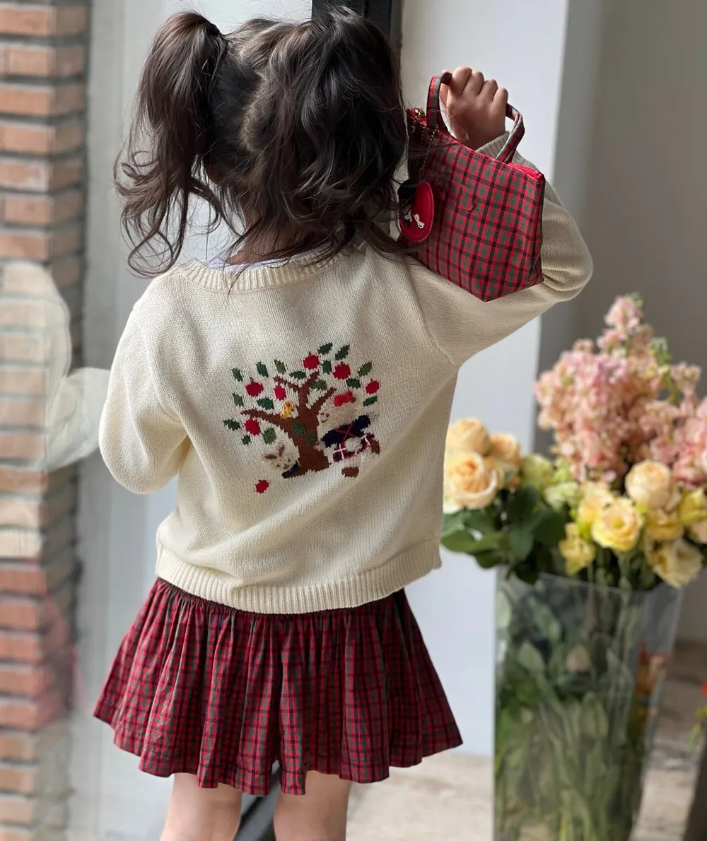 

kids clothes girls sweater Apple Tree Cartoon Pattern Knit Sweater Sweet girls' cardigan kids winter clothes