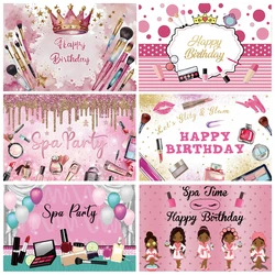 Spa Party Theme Sfondo Trucco Ragazza Sexy Lady Donna Rosa Bellezza Principessa Dolce Festa di compleanno Decorazione Banner Gocce fotografiche