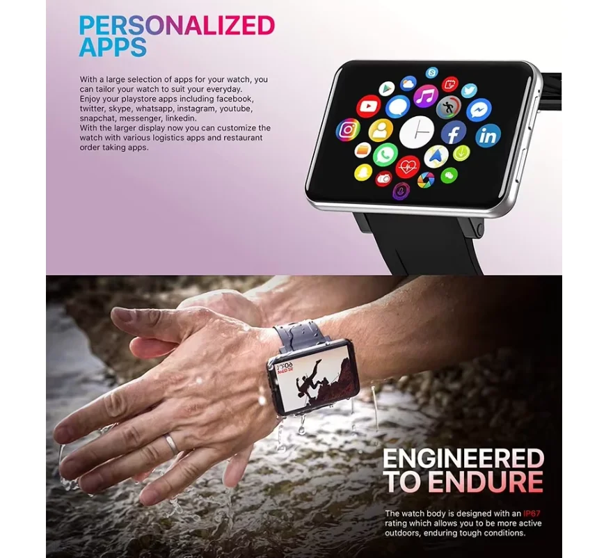 2025 DM100 4G Smart Watch 2.86" HD Touch Screen MTK6739 Quad Core 32GB+2700mAh Dual Camera GPS Bluetooth Waterproof Smartwatch