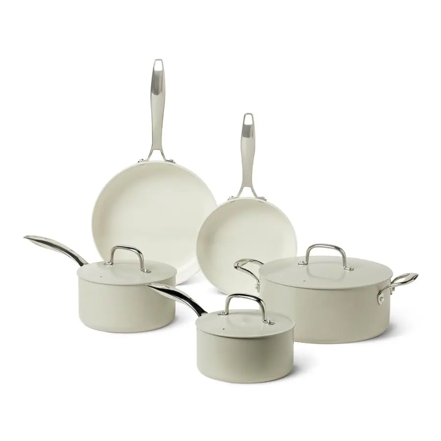

Ceramic Nonstick Cookware, 8Piece Set of Pots and Pans, Dishwasher and OvenSafe, All Cooktop Induction Friendly, Linen Gray