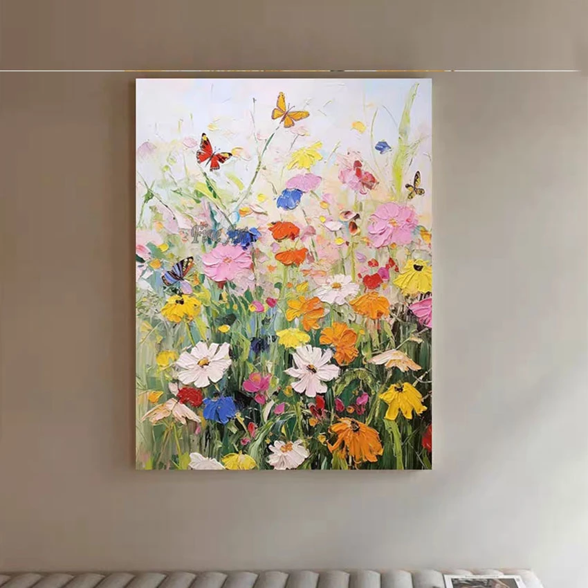 

Beautiful Colourful Butterfly And Flower Painting Custom Artwork Modern Decorative Canvas Art Living Room Pictures For Walls