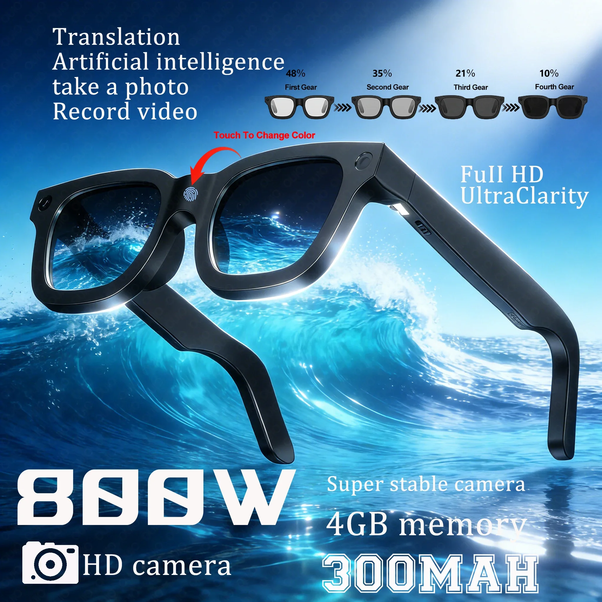 

2026 Smart Glasses HD Photo Video OpenAI Record Translation Touch Photochromic Lenses Bluetooth Call Music Multifunction Glasses