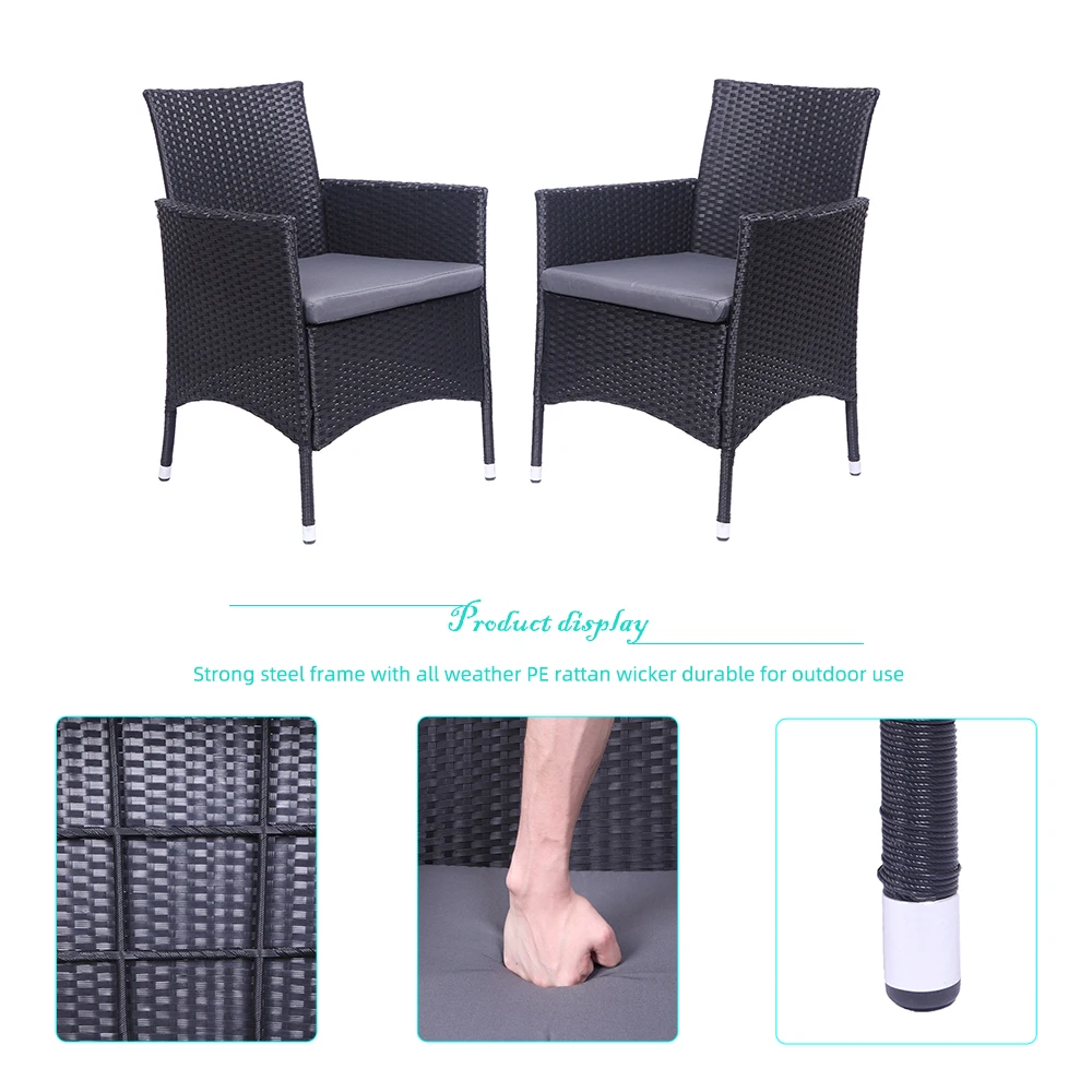 2pcs Single Backrest Chairs Rattan Sofa High Quality PE Rattan&Iron Frame 59x61x83CM Exquisite Workmanship Black[US-Stock]