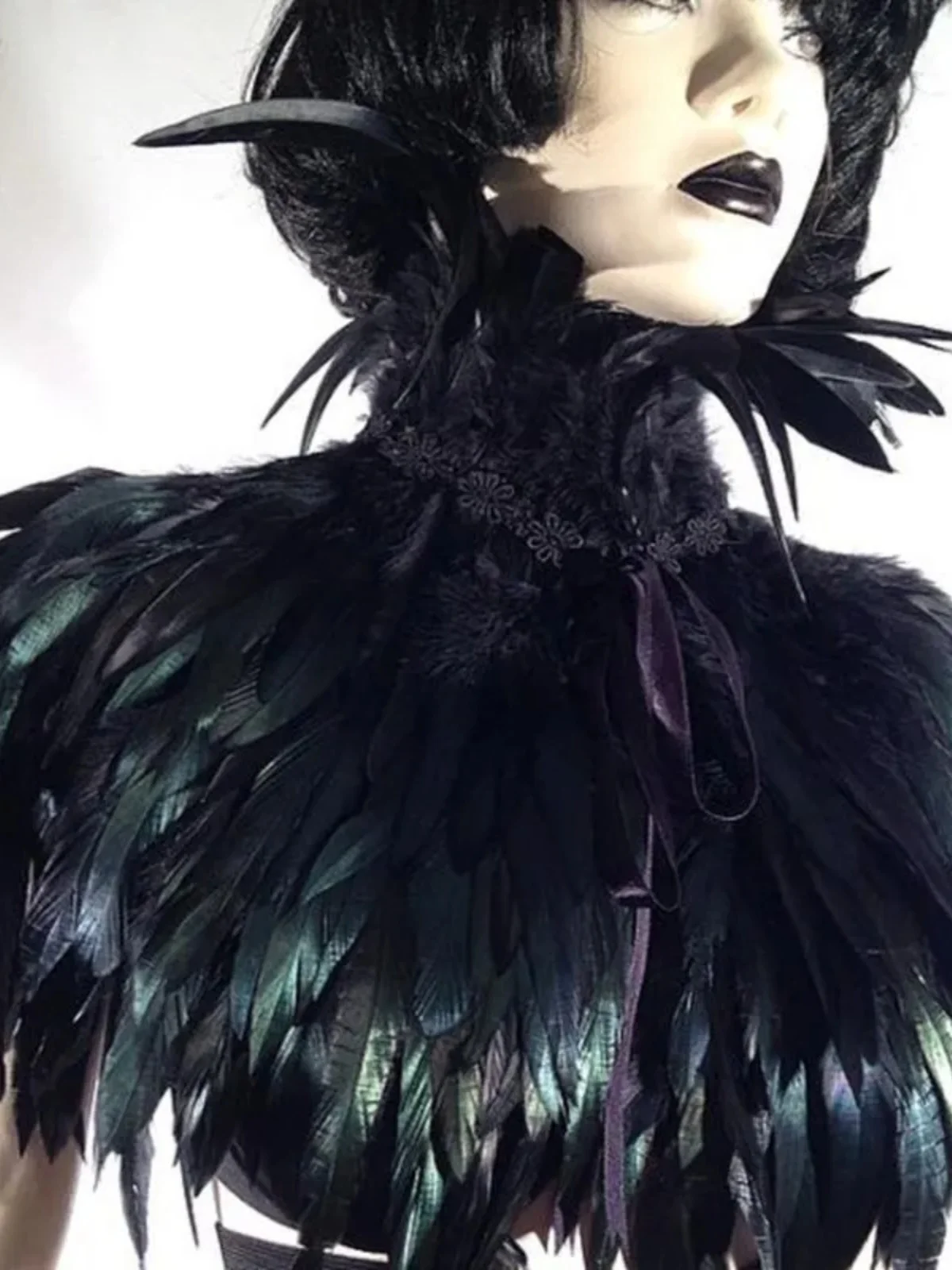 

Halloween Cosplay Black Feather Shawl Extended Long Collar Exaggerated Style Cloak Stage Performance Short Scarf Women's Fashion