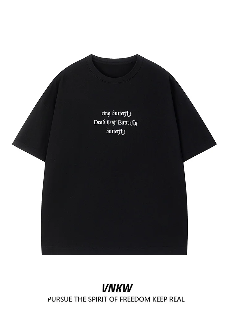 

Simple High-End Short-Sleeve T-Shirt Unisex Loose Fit Pure Cotton round Neck English Print Heavyweight Comfortable Casual Top