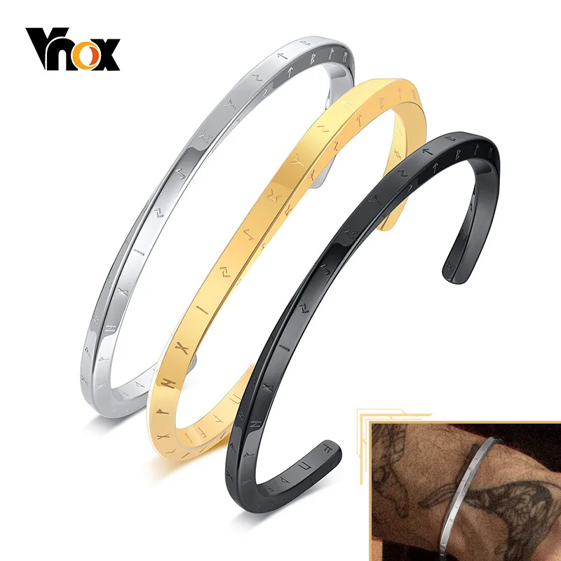 Vnox Rock Punk Nordic Vikings Cuff Bangle Bracelets for Men, Stainless Steel Retro Mobius Norse Mythology Runes Amulet Jewelry