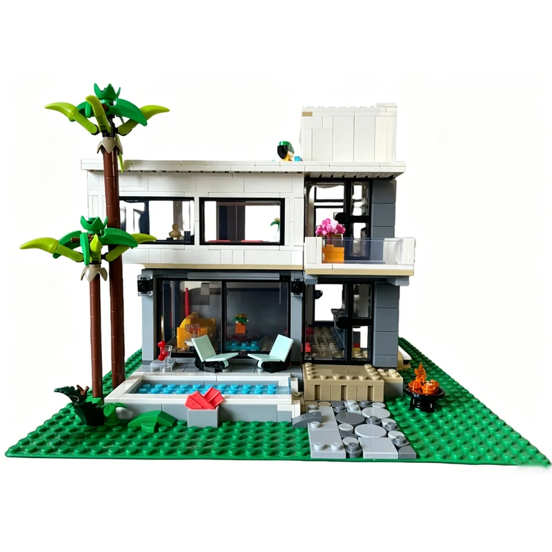 

qwerf City Street View Model MOC Building Bricks Modern Beach Villa Modular Technology Gifts Holiday Assemble Children Toys Suit