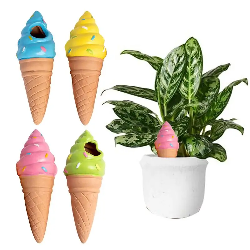 Clay Watering Spikes Automatic 4pcs/Set Ice Cream Shape Irrigation System Stakes Auto-Water System Clay Plant Garden Waterers