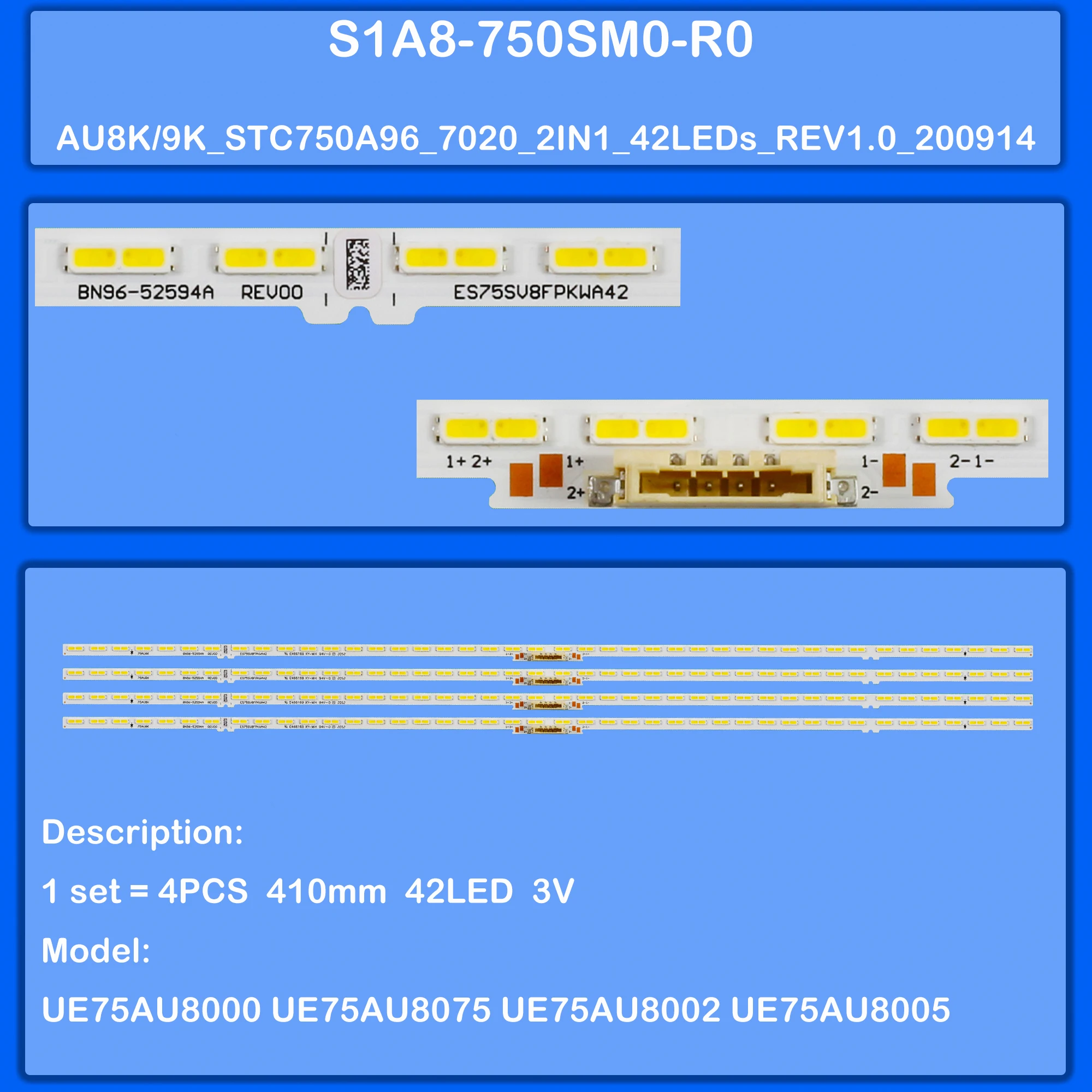 

Лента светодиодной подсветки для UE75AU8070 UE75AU8072 UE75BU8002 UE75BU8005 UE75BU8000 UE75BU8070 UE75BU8072 UE75CU8002 UE75CU8005