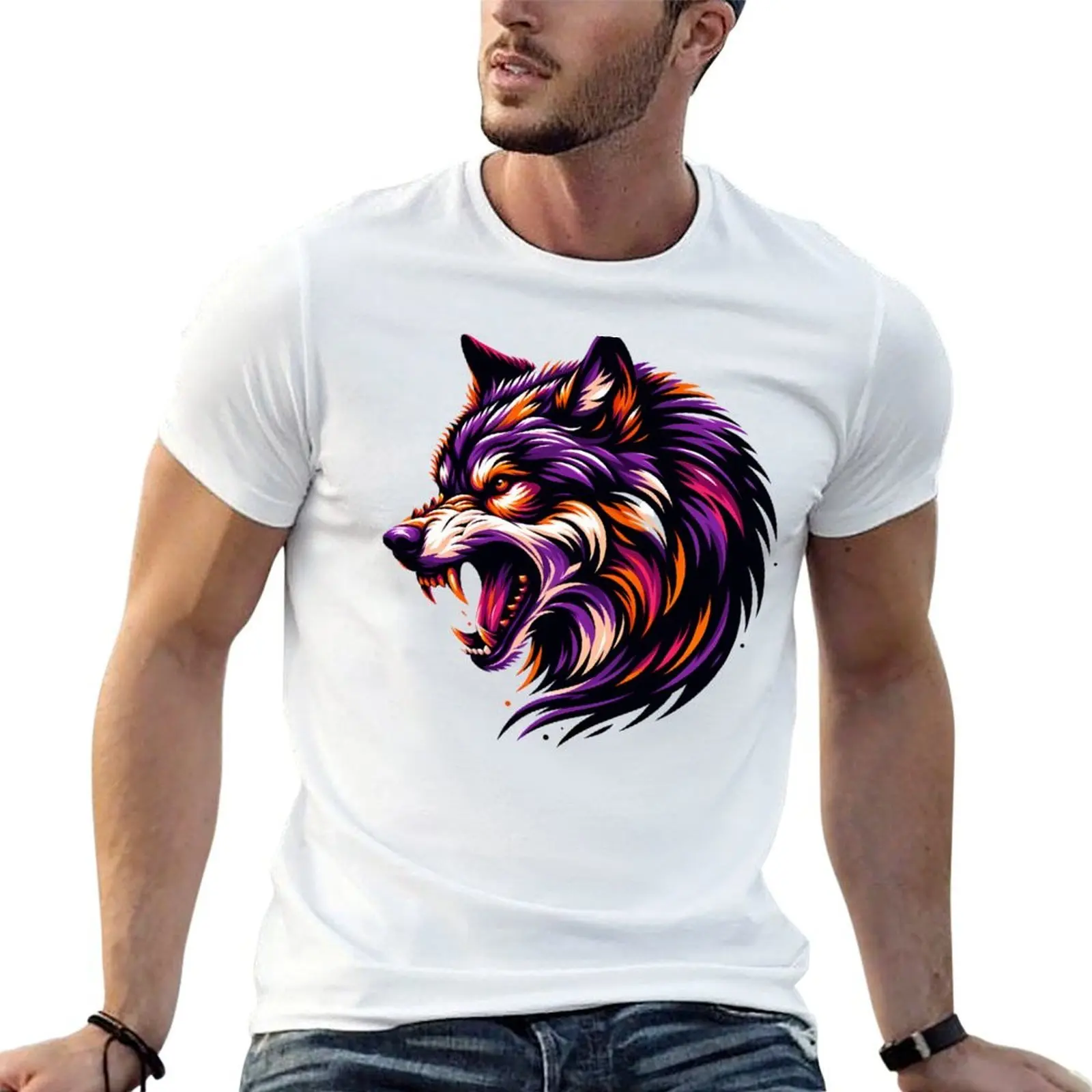 Growling Wolf Shirt T-Shirt affliction shirts cotton man t-shirts mens graphic t-shirts hip hop