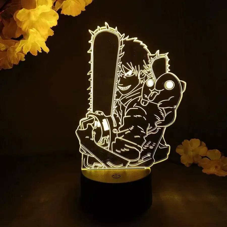 Anime Chainsaw Man LED Night Light para Decoração do Quarto, Lâmpada 3D, Manga, Acrílico Action Model Toy, Kids Birthday Gift