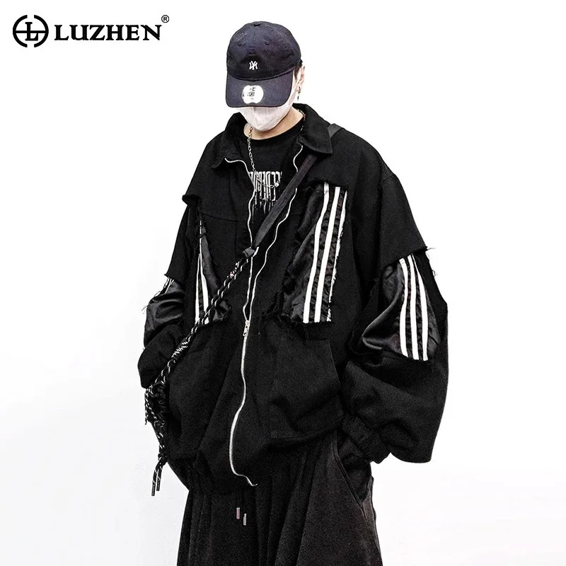 

LUZHEN 2026 New Original Patched Patchwork Design Stripe Loose Wornout Style Jacket Men's Fashion Handsome Street Clothes JY6159