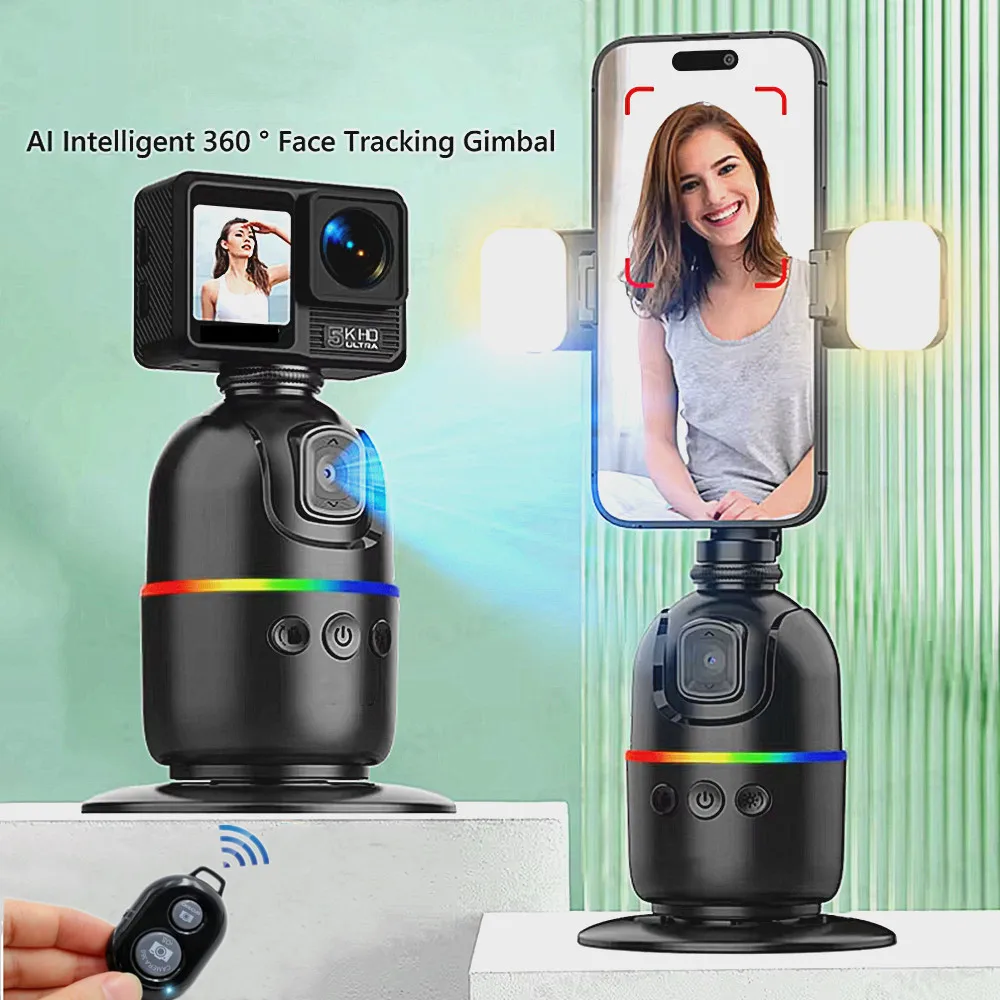 Smart Auto Face Tracking Desktop AI Gimbal for Smartphone & Action Camera 360 Rotation Follow Focus Vlog Kit, Option with Tripod