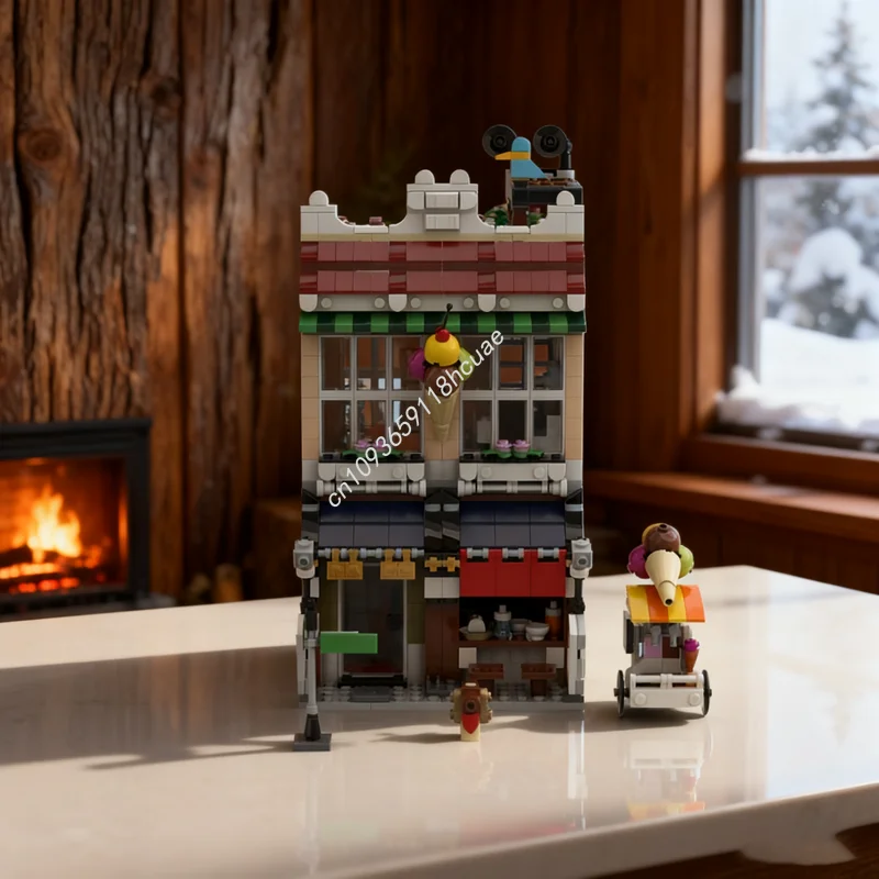 

1073 шт. MOC магазин мороженого с лапшой, наборы модификаций, модель, рождественские подарки, строительные блоки, креативная идея, игрушка, кирпич, детский день рождения