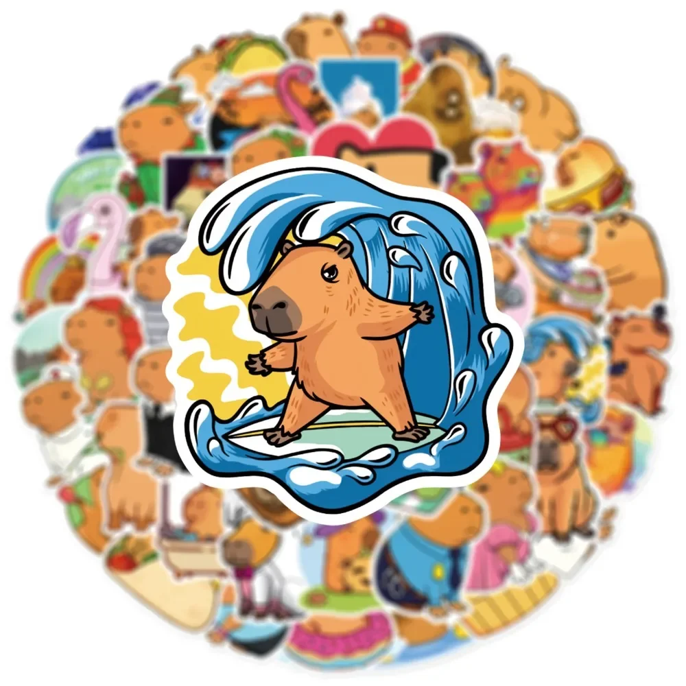 Capybara Cartoon Stickers Lovely Cartoon Capybara Waterproof Stickers Student Stationery Stickers 50 Pieces