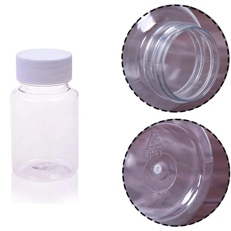 Lot de 10 pièces de pilules médicales en plastique l'horloge transparent africain, nombreux réactifs HI pour poudre liquide solide, 15ml/20ml/30ml/50ml/100ml