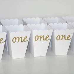 5pcs chocolate candy Popcorn gift boxes boy Girl first 1st 1 one year old Birthday party sweet dessert table Decoration Supplies