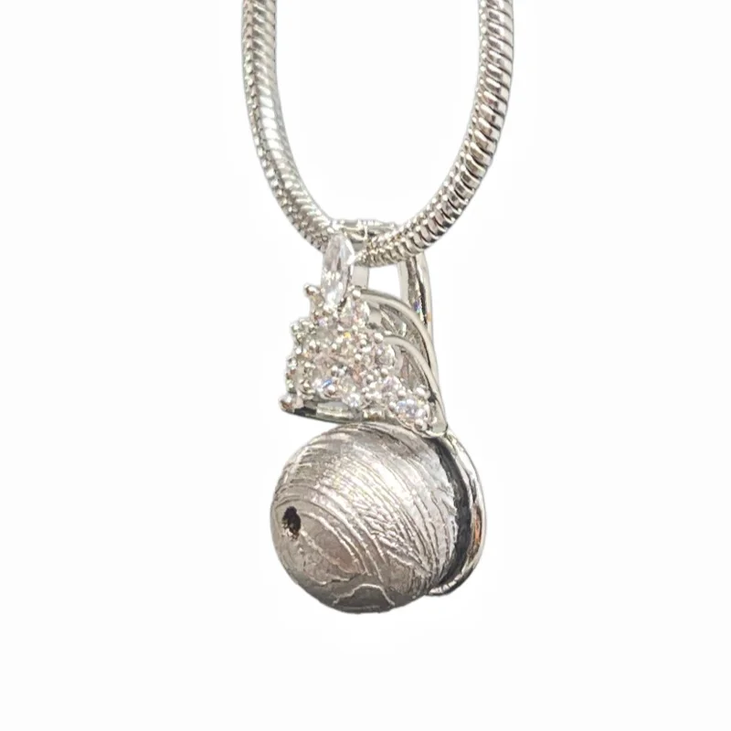 Muonionalusta Meteorite Ball Necklace Crown Zircon Inlaid Metal Cap Natural Cosmic Stone Pendant Fashion Mineral Jewelry- LK298