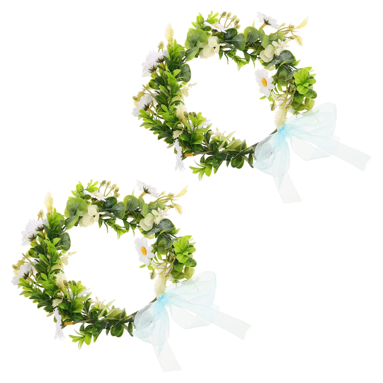 

2pcs Glow Flower Crown Headbands: Light Up Daisy Hair Wreaths For Wedding Bridal Bridesmaid Party Festival Artificial Floral
