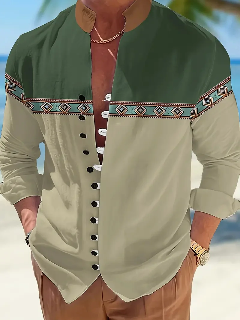 قميص رجالي طويل الأكمام جديد مطبوع زر قميص موضة فضفاضة قميص رجالي ملابس كاجوال ملابس رجالية مسلمة