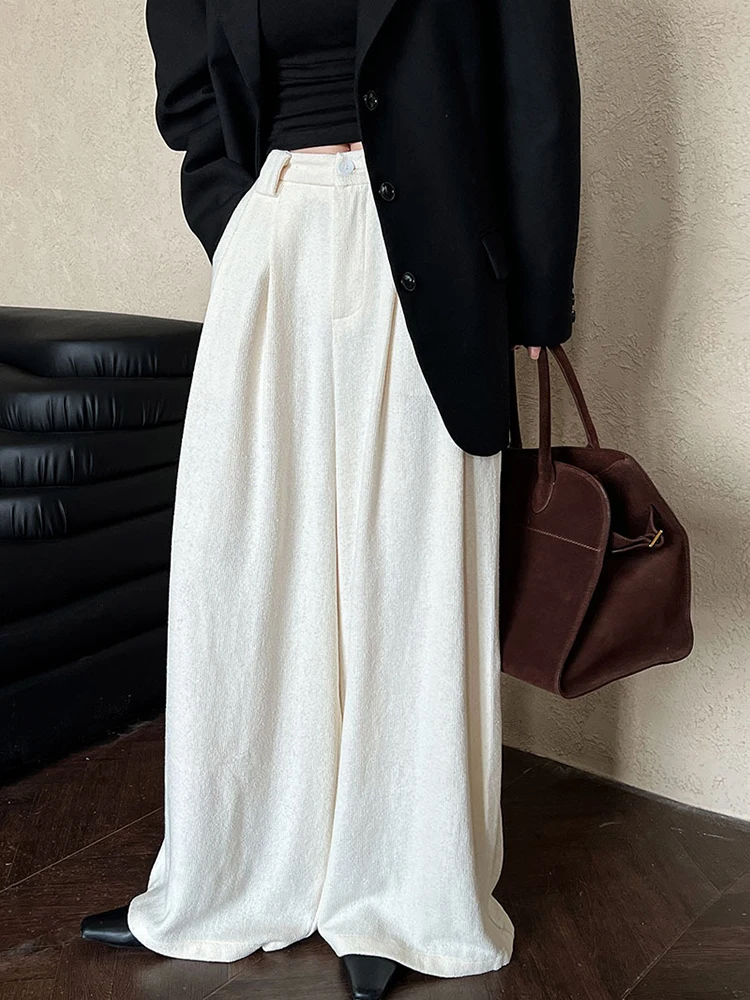 LANMREM Casual Wide Leg Pants For Women High Waist Solid Color Versatile Full Length Trousers 2024 Autumn New Clothing 2Z2646