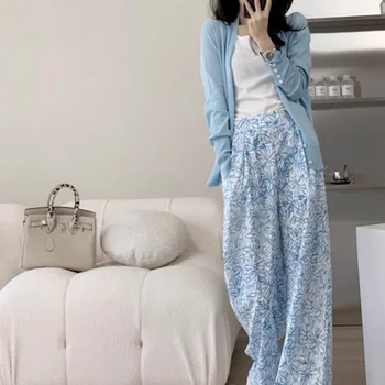 아이스 실크 블루 꽃 넓은 다리 바지 여성 여름 얇은 캐주얼 수면 바지 해변 태양 보호 우쿨렐레 Best5 아이스 실크 블루 꽃 넓은 다리 바지 여성 여름 얇은 캐주얼 수면 바지 해변 태양 보호 우쿨렐레 Best5