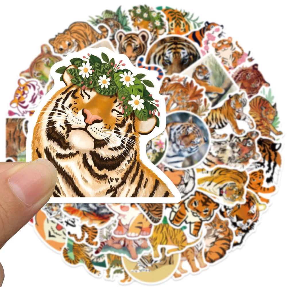 50pcs Animal Tiger Graffiti Stickers Pack Laptop Stationery Phone Suitcase DIY Sticker Handmade Journaling Materials