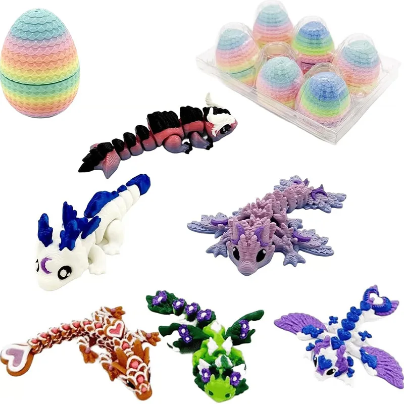 6-Pack Small Mystery Dragon Eggs 2025 New 3D Printed Dragon Eggs with Fully Articulated and Colored Dragon Inside Easter Decor