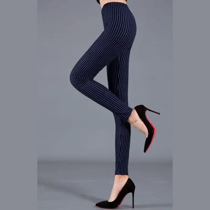 여성용 로우인 파 코스프레 스트라이프 탄성 긴 레깅스 코튼 블렌드 편안한 베이스 레이어 팬츠 가을용
