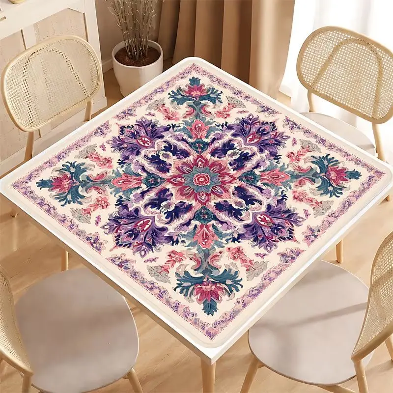 Retro Bohemian Flower Board Mahjong Table Mat Anti-Slip Noise Reduction for Card Game Table Playing Room Home Decor