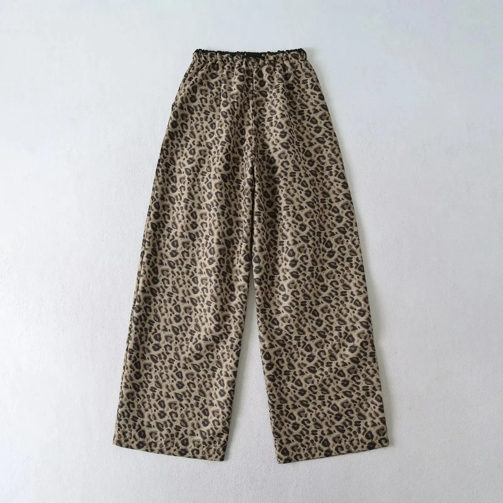 Pure Desire Style Leopard Print Casual Pants Color Block Loose Wide Leg Pants Autumn Winter New Versatile Slimming Straight PK48