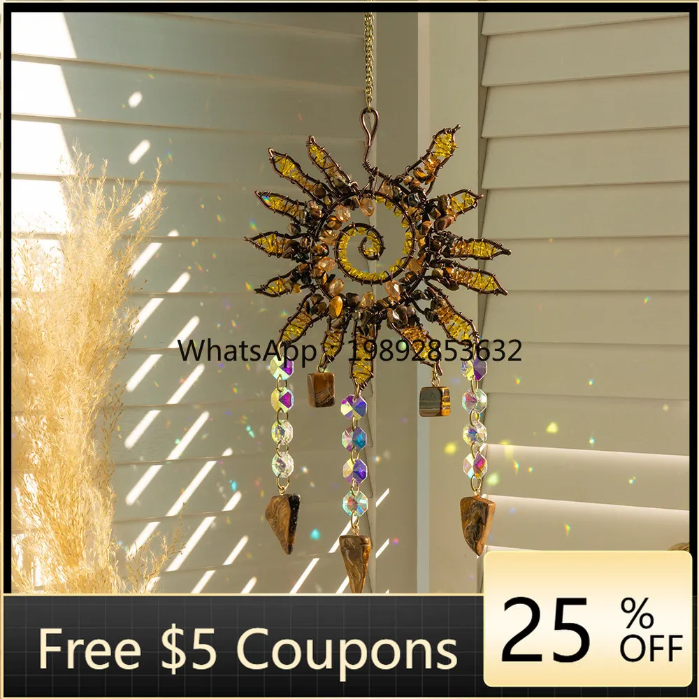 

Vintage style handmade creative sun shape crystal crushed stone pendant art pendant