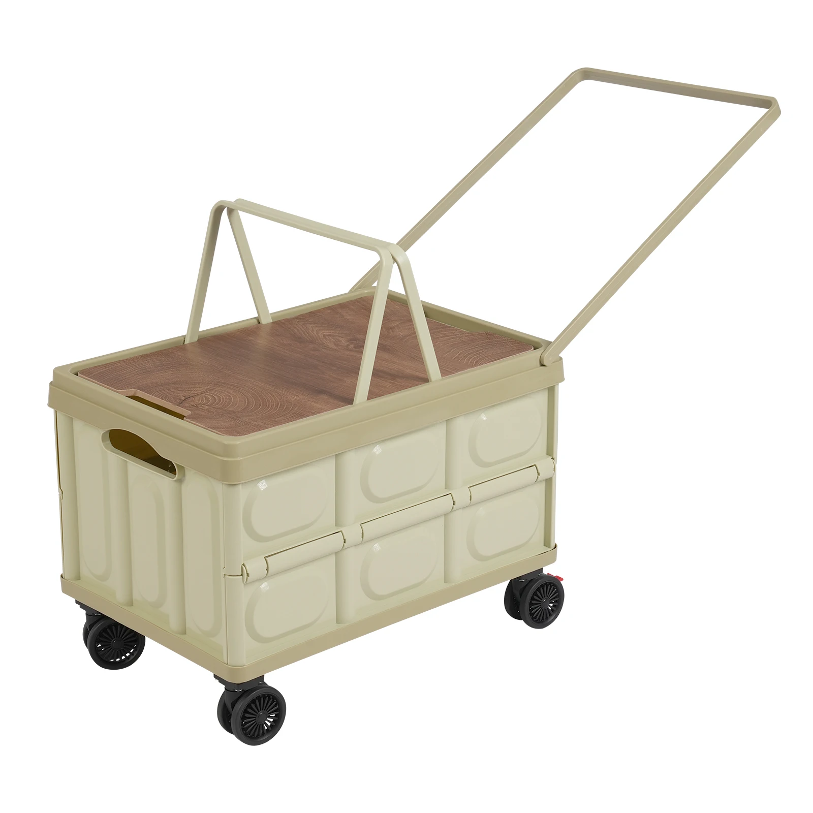 55L Rolling Cart, Green Folding Trolley Container with Wheels, Foldable Organizer, Multifunctional Cart for Outdoor & Indoor