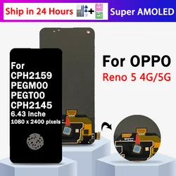 Super AMOLED for Oppo Reno 5 4G CPH2159 Lcd Display Touch Screen Digitizer for Oppo Reno5 5G PEGM00 LCD With Fingerprint
