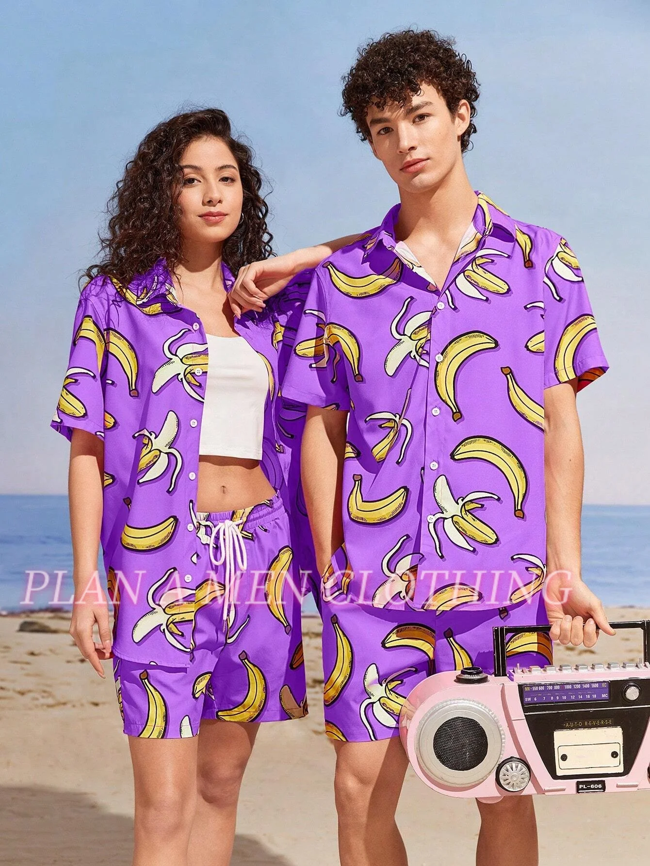 

Hawaiian Shirt Set Men 3D Printed Bananas Pattern Summer Couple's shirt Daily Oversized Button-up Shirt+shorts 2 Piece Set