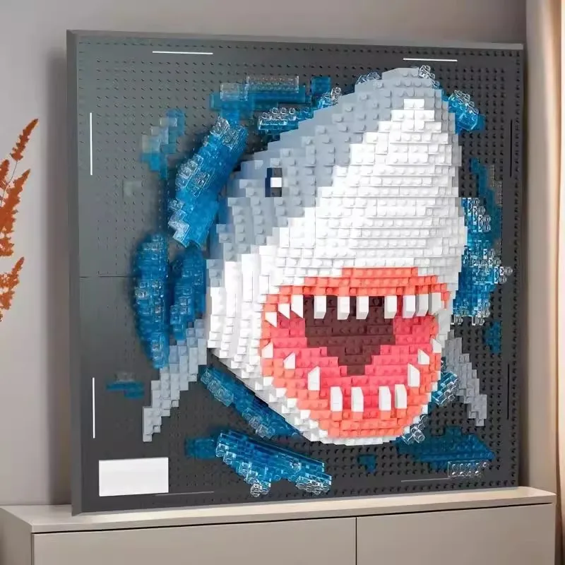 

3D Shark Pixel Art Wall Painting Model Micro Particle Boys Assembly Children's Toy Compatible with Building Blocks