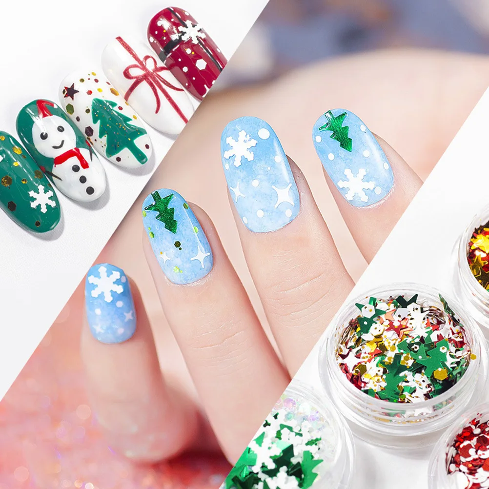

12 Boxes Christmas Tree Star Nail Art Stickers Festive Manicure Supplies Gold Flakes Glitter Decals Sequins for Women