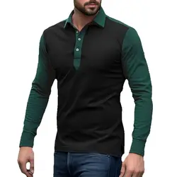 Spring Autumn Fashion Men's Polo Shirt Color Block Long-Sleeve Polo Shirts Casual Hip Hop Patchwork Lapel Top Shirts