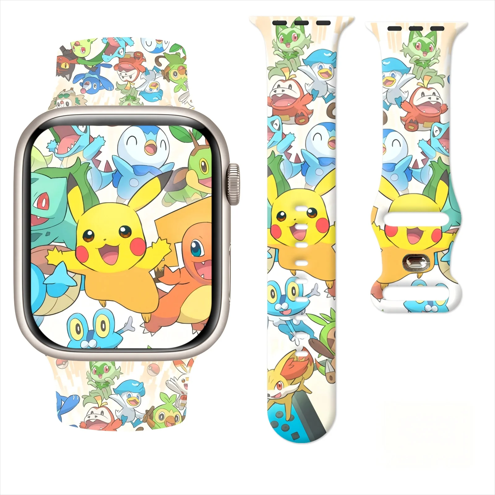 

Pokémon (Pocket Monsters) Pattern Print Strap for Apple Watch 11/10/9/8/7/SE, Soft Replacement Silicone Band 46mm/45mm/44mm/42mm