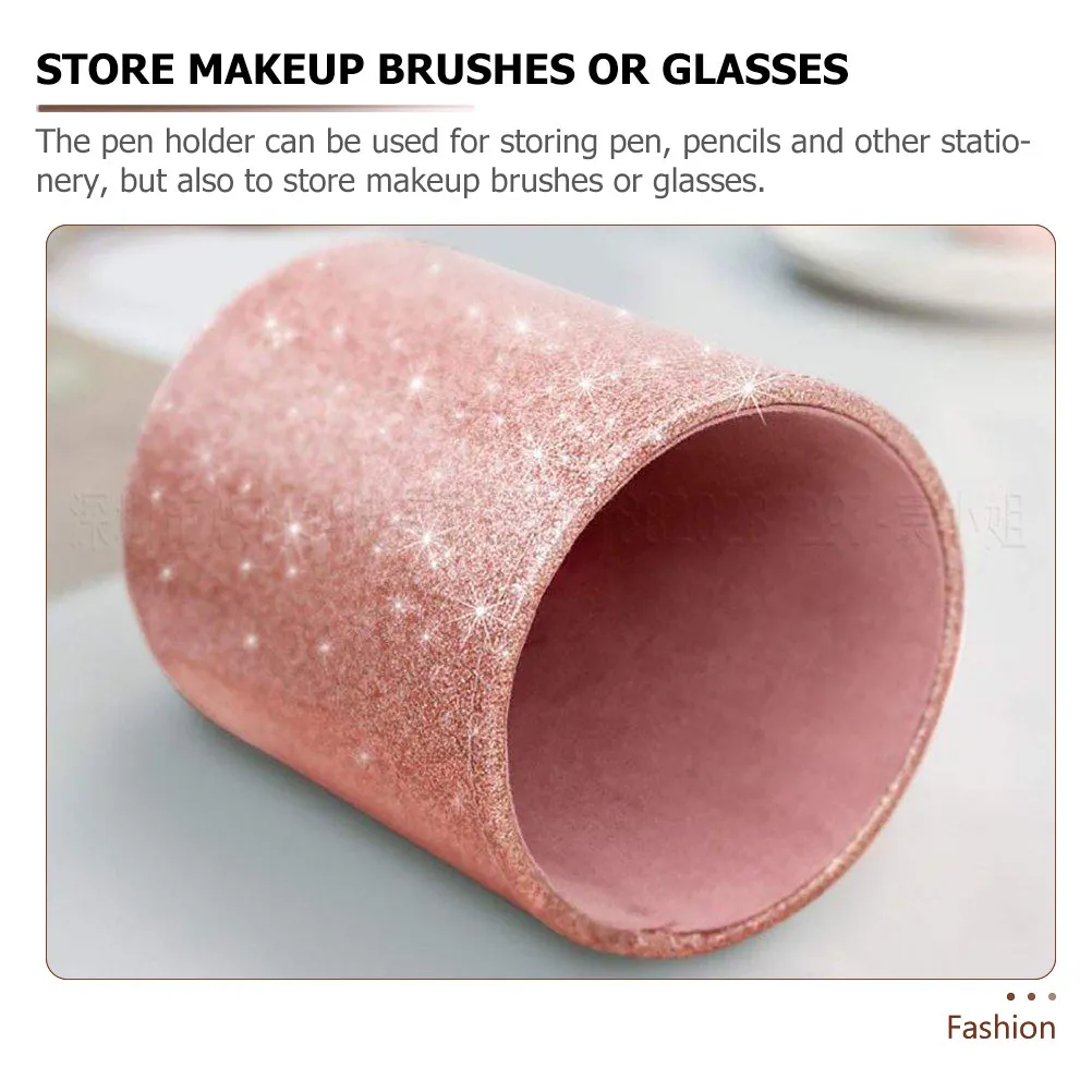 PU Pen Holder Cylinder Desktop Organizer Glitter Pencil Cup Makeup Brush Holder Pen Storage Pencil Cup