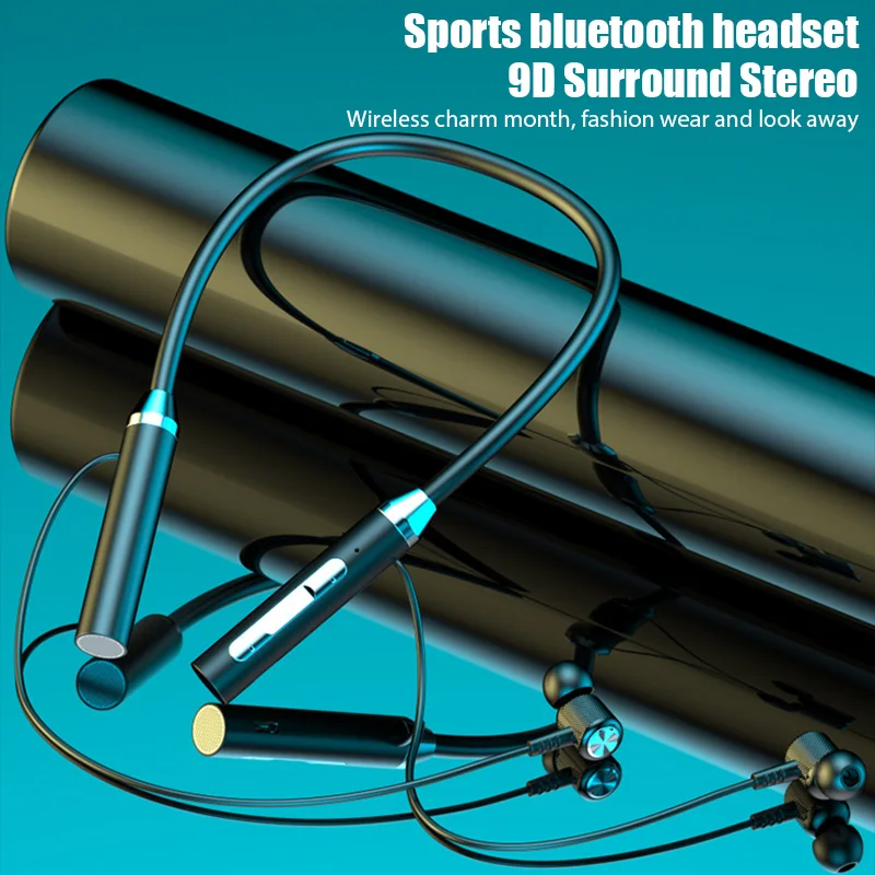 9D Stereo Surround Bluetooth Headphone Wireless Bluetooth 5.0 Sport Neckband Earphones Waterproof Magnetic with Mic TWS Earbuds